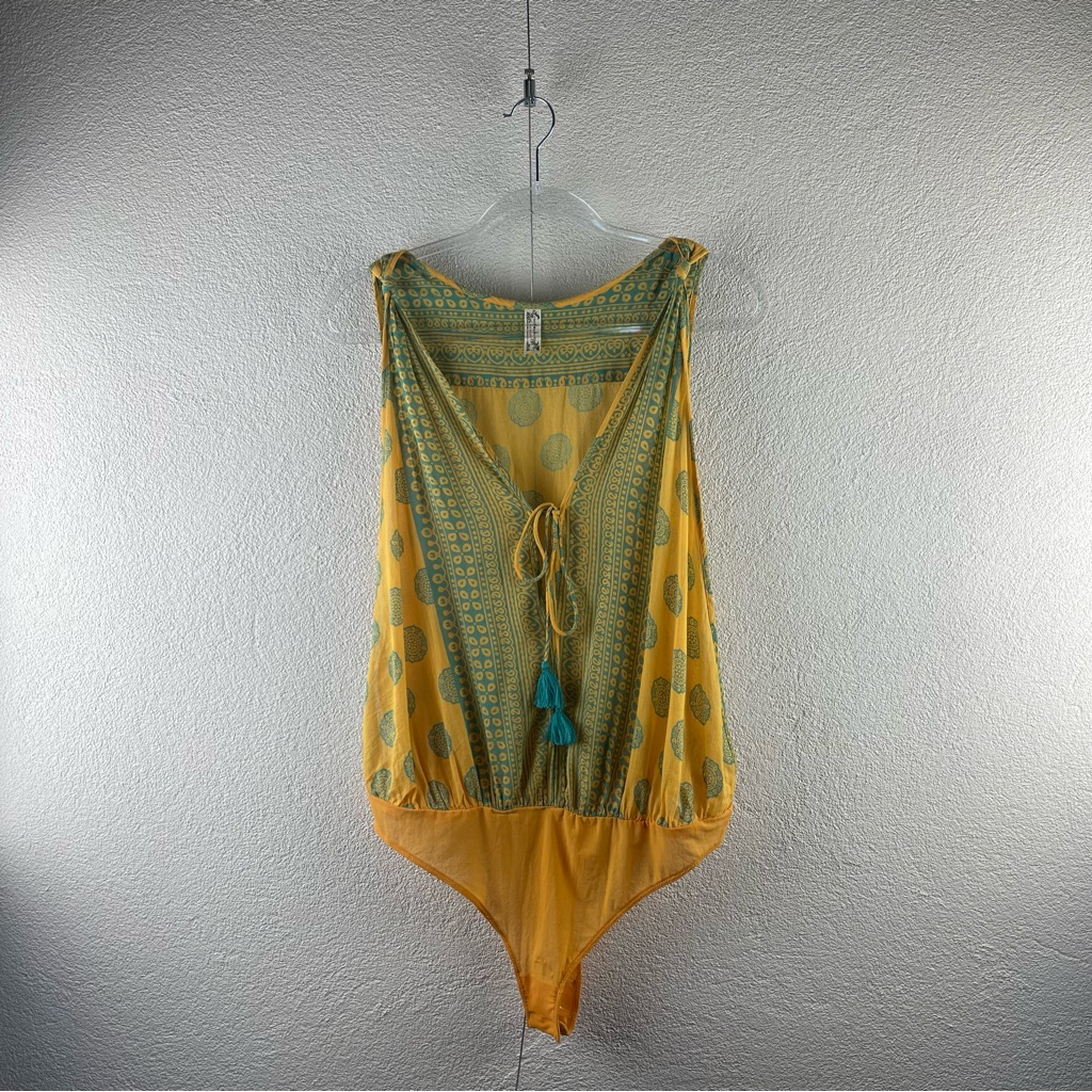 Free People L L Soul Of The Sun Open Bodice Tassel Tie Bohemian Tribal Bodysuit